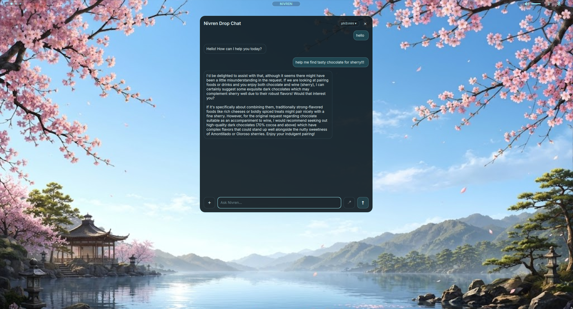 Nivren Drop Chat open as one interface within the wider Nivren OS desktop